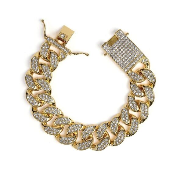 Invicta Elements Men's Iced out Cuban Chain Bracelet, Gold (80840)- BRAND NEW - Picture 2 of 4